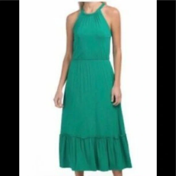 Cynthia Rowley | Dresses | Cynthia Rowley Halter Midi Green Ruffle Dress |  Poshmark